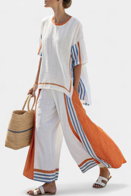 Wide-Leg Striped Linen Pant Set | Women's Casual Outfit 1