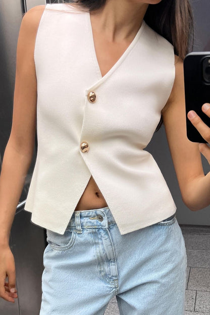 Chic Off-Center Sleeveless Vest