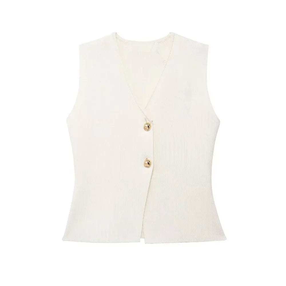 Chic Off-Center Sleeveless Vest