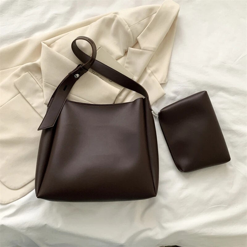 Large Leather Tote Bag with Pocket