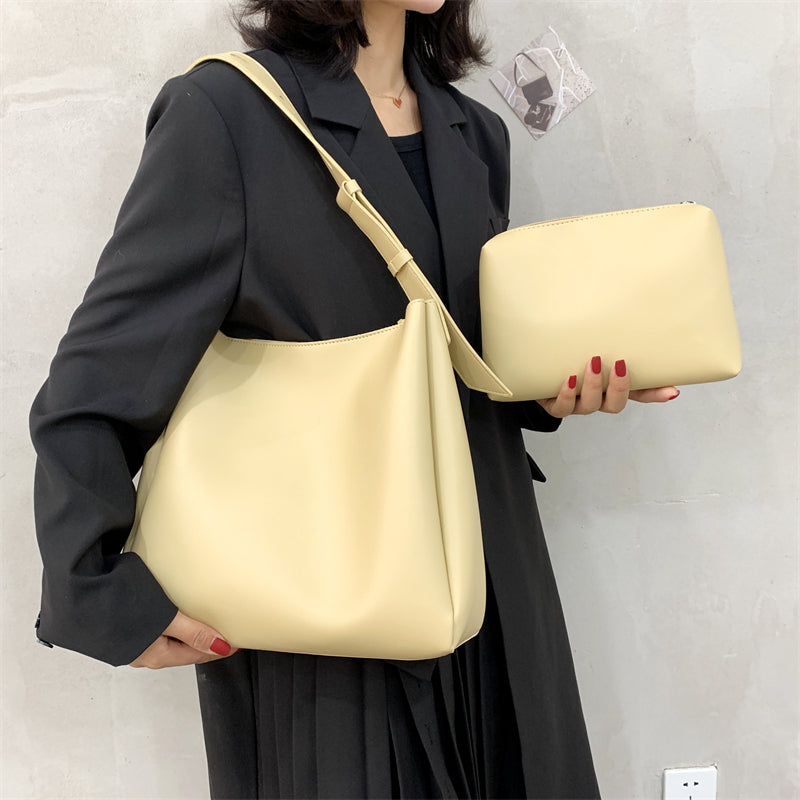 Large Leather Tote Bag with Pocket
