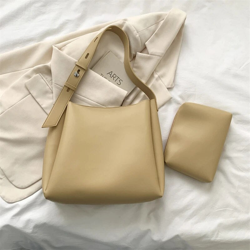 Large Leather Tote Bag with Pocket