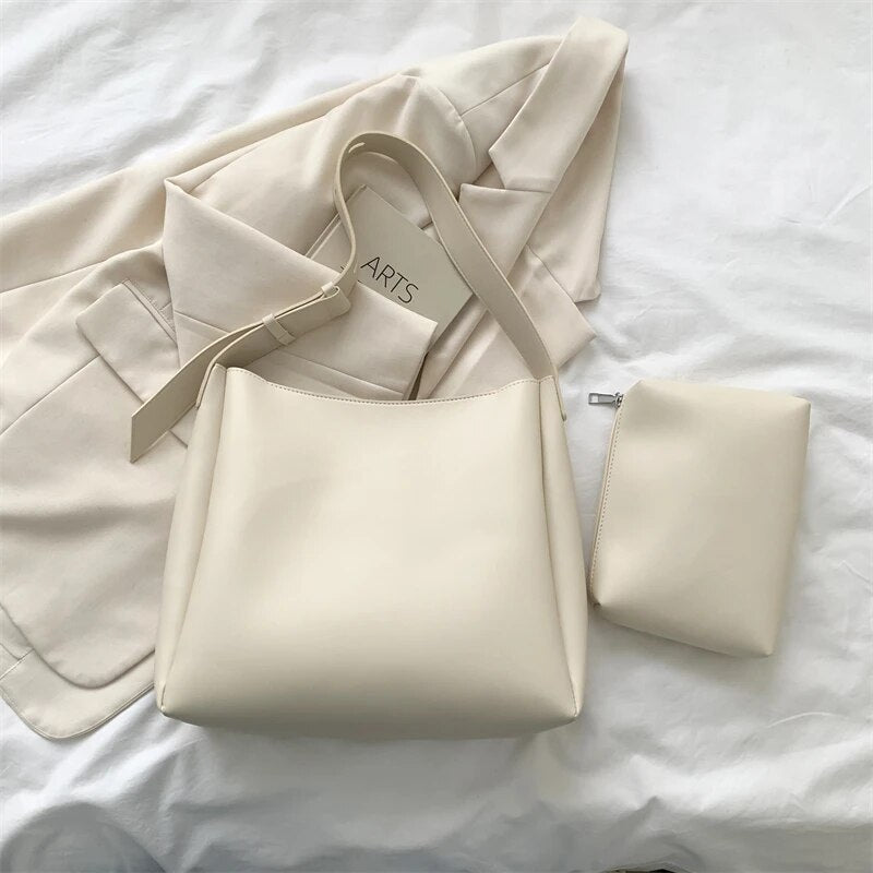 Large Leather Tote Bag with Pocket