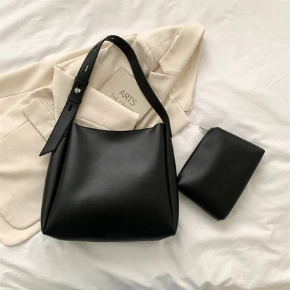 Large Leather Tote Bag with Pocket