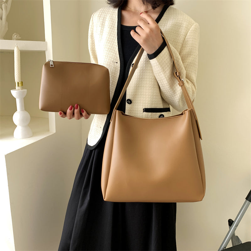 Large Leather Tote Bag with Pocket