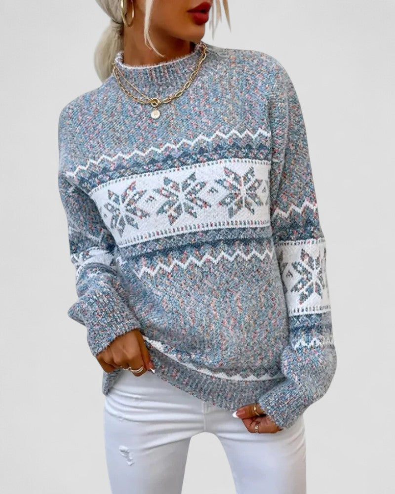 Women Knitted Fair Isle Winter Snowflake Sweater 0