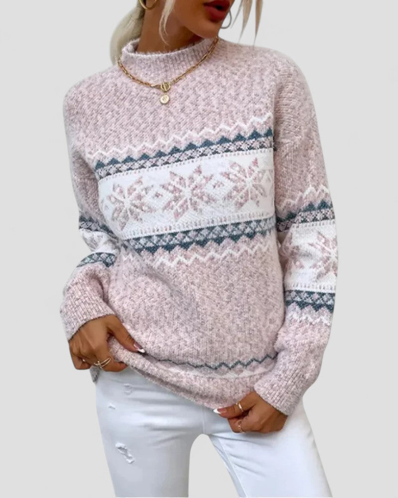 Women Knitted Fair Isle Winter Snowflake Sweater 1