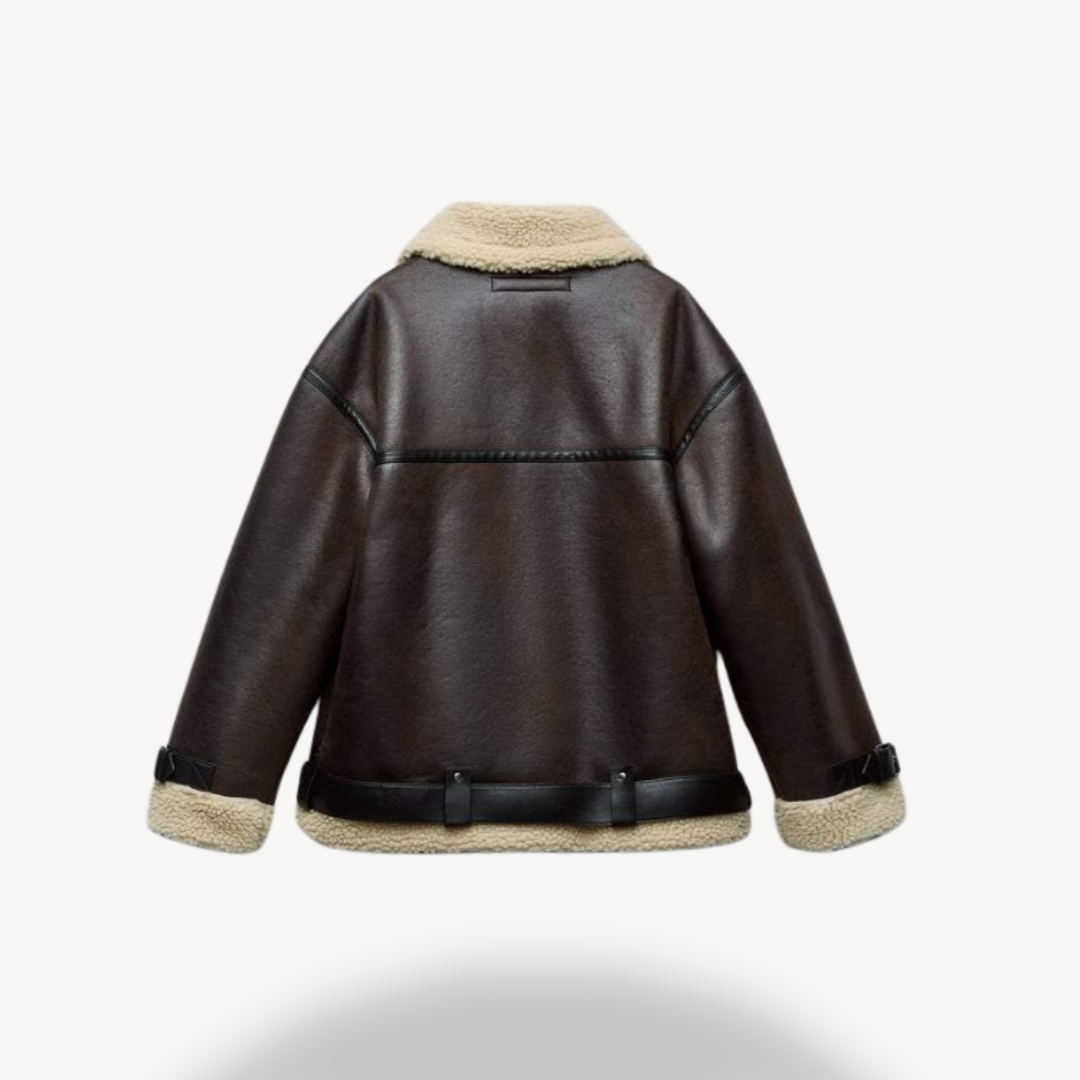 Women’s Faux Shearling Aviator Jacket Brown 1