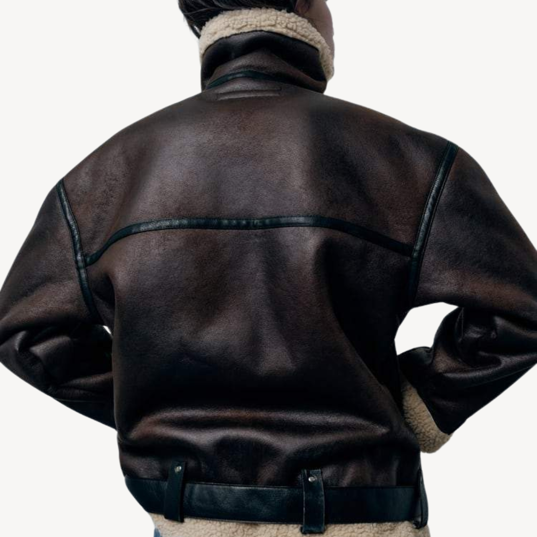 Women’s Faux Shearling Aviator Jacket Brown 3