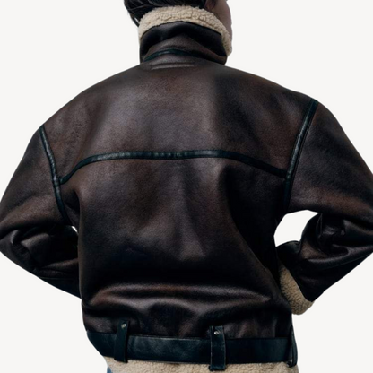 Women’s Faux Shearling Aviator Jacket Brown 3