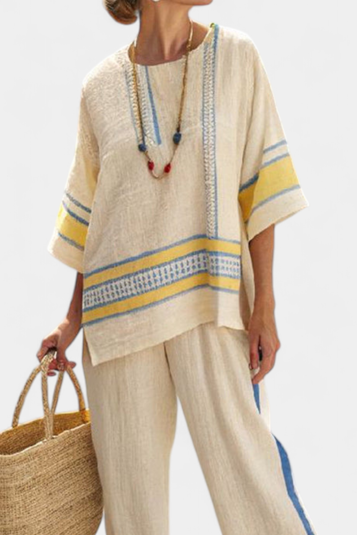 Women's Outfit | Mediterranean Top and Linen Pants Set 1