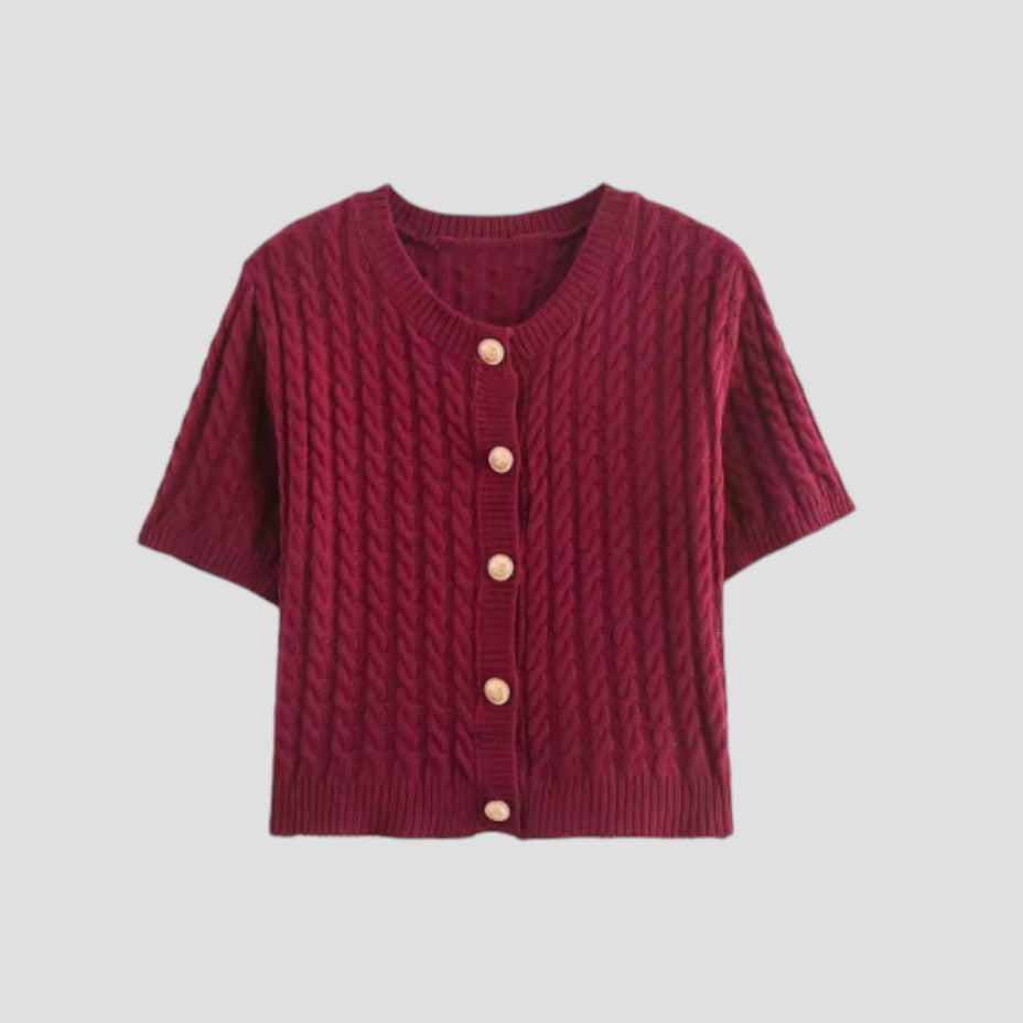 Women's Short Sleeve Knitted Cardigan with Button Closure 0