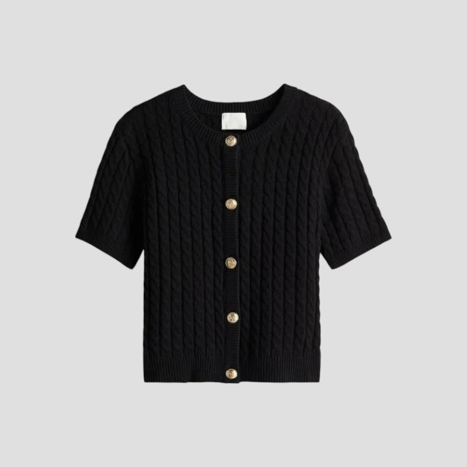 Women's Short Sleeve Knitted Cardigan with Button Closure 1