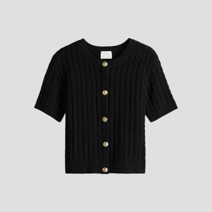 Women's Short Sleeve Knitted Cardigan with Button Closure 1