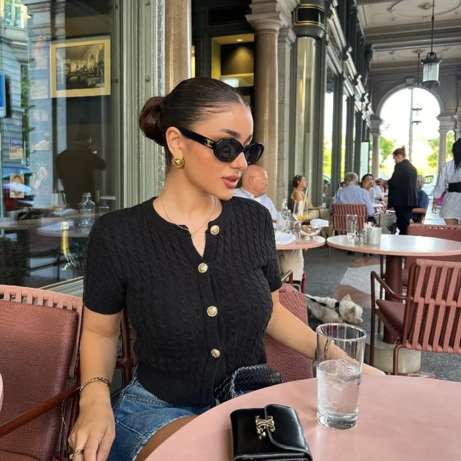 Women's Short Sleeve Knitted Cardigan with Button Closure 4