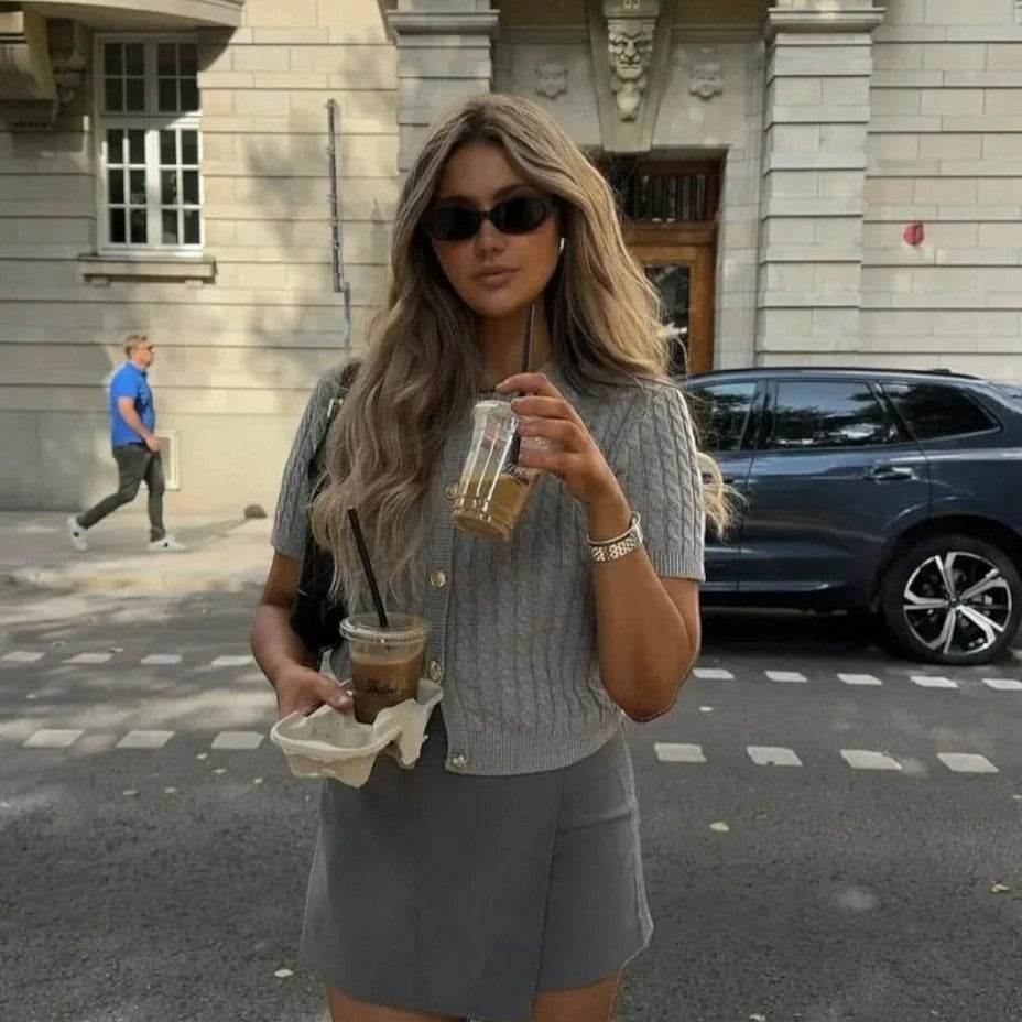 Women's Short Sleeve Knitted Cardigan with Button Closure 6