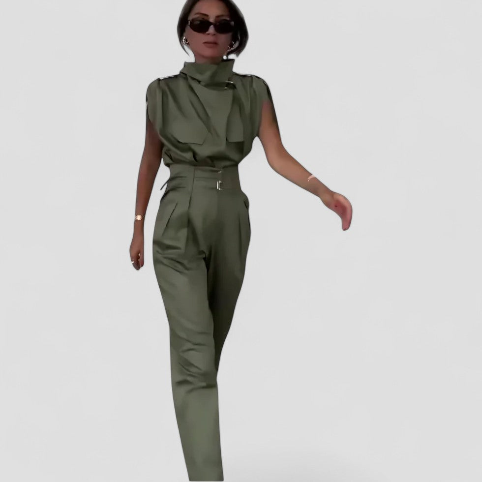 Women’s Sleeveless Belted Jumpsuit with Pockets 3