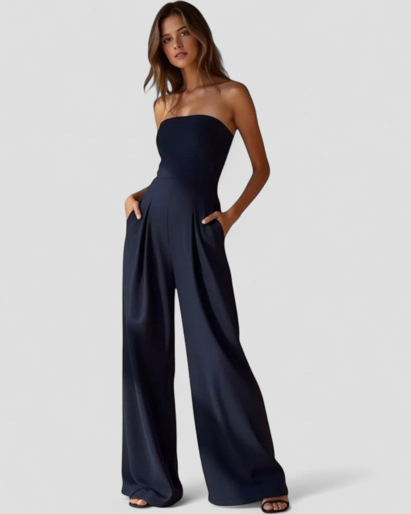 Women’s Strapless Wide Leg Jumpsuit with Pockets 0