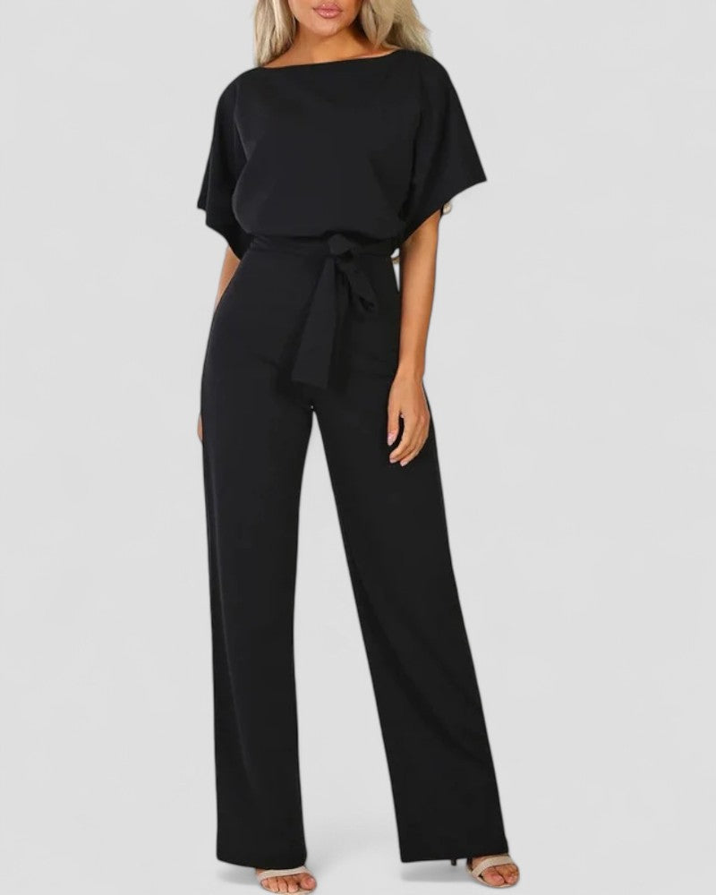 Women's Wide Leg Jumpsuit with Tie Waist Detail 0