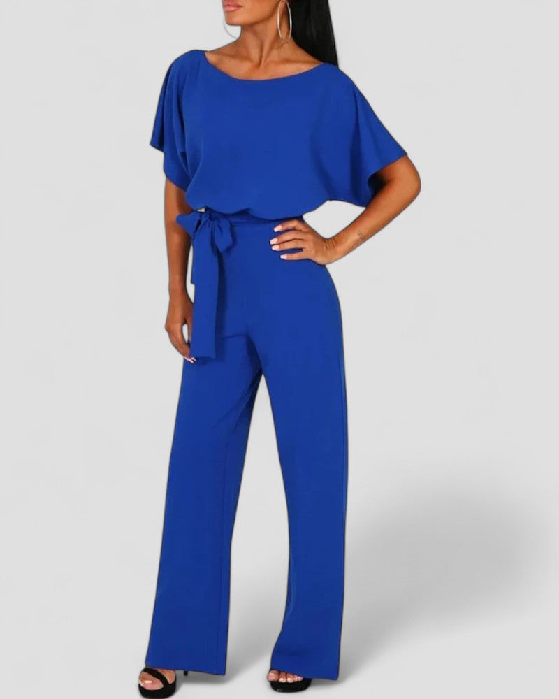 Women's Wide Leg Jumpsuit with Tie Waist Detail 1