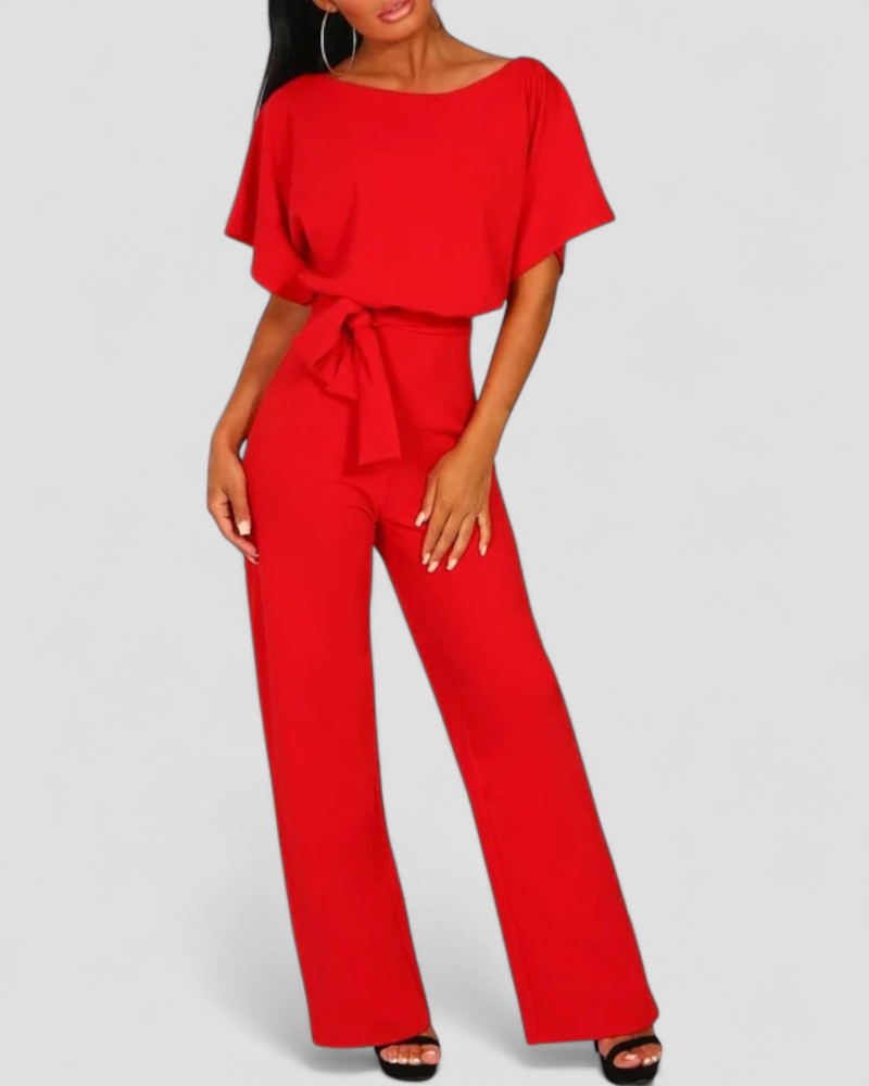 Women's Wide Leg Jumpsuit with Tie Waist Detail 4