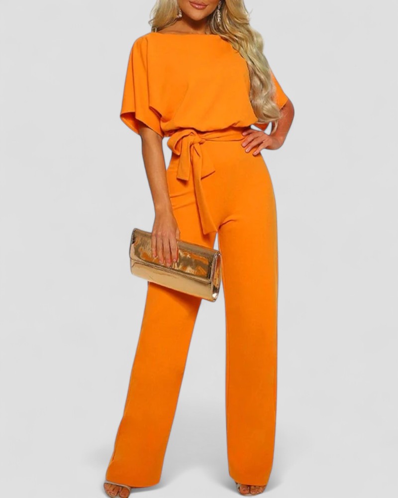 Women's Wide Leg Jumpsuit with Tie Waist Detail 5