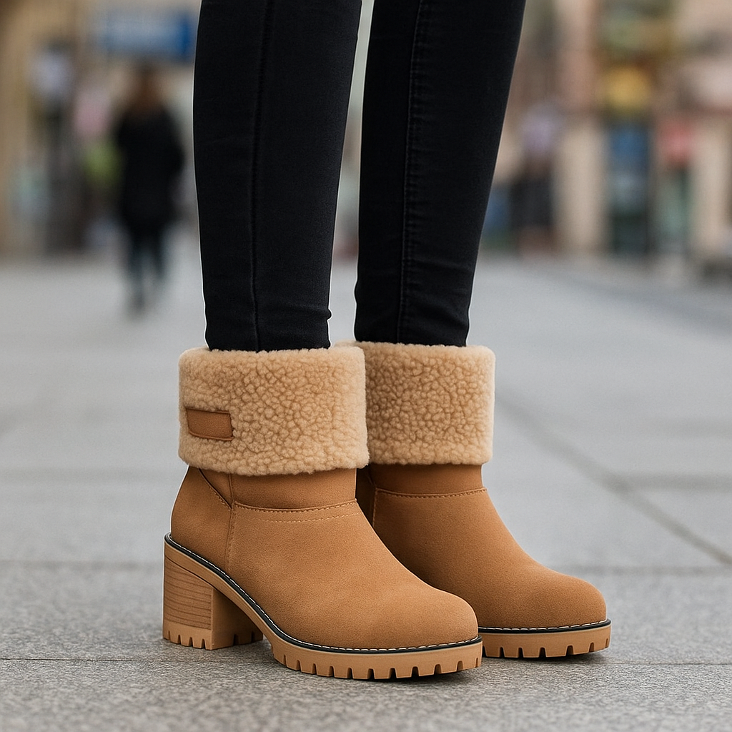 Ladies Low Heel Ankle Boots Cuffed Winter Style