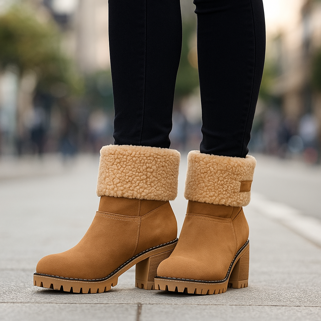 Ladies Low Heel Ankle Boots Cuffed Winter Style