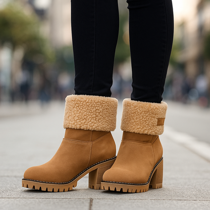 Ladies Low Heel Ankle Boots Cuffed Winter Style