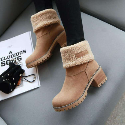 Ladies Low Heel Ankle Boots Cuffed Winter Style