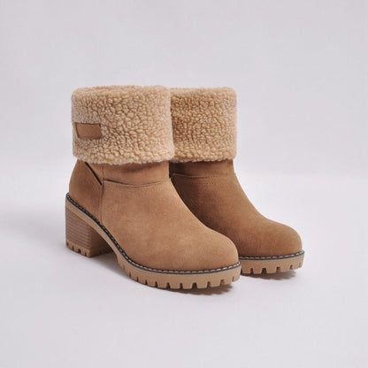 Ladies Low Heel Ankle Boots Cuffed Winter Style
