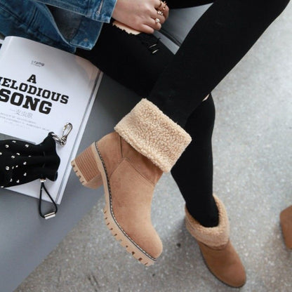 Ladies Low Heel Ankle Boots Cuffed Winter Style