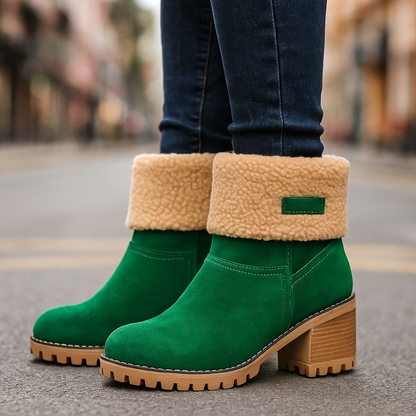 Ladies Low Heel Ankle Boots Cuffed Winter Style