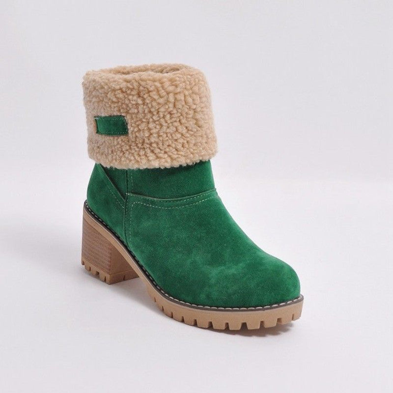 Ladies Low Heel Ankle Boots Cuffed Winter Style
