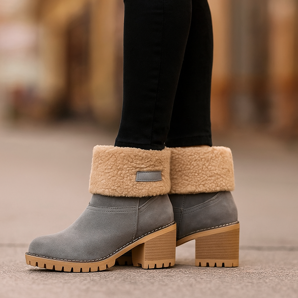 Ladies Low Heel Ankle Boots Cuffed Winter Style