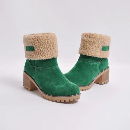 Ladies Low Heel Ankle Boots Cuffed Winter Style