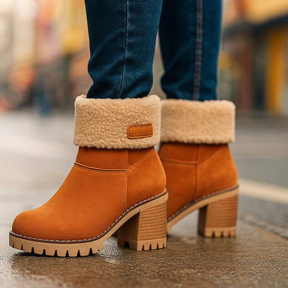 Ladies Low Heel Ankle Boots Cuffed Winter Style