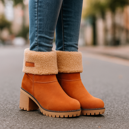 Ladies Low Heel Ankle Boots Cuffed Winter Style