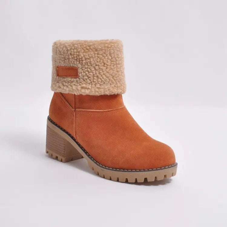 Ladies Low Heel Ankle Boots Cuffed Winter Style