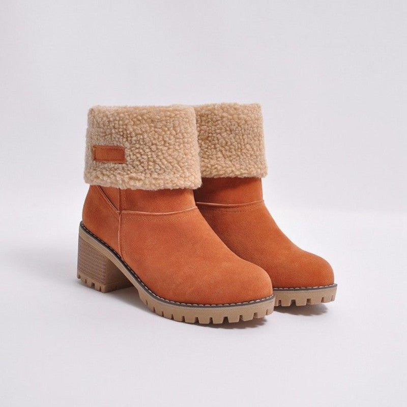 Ladies Low Heel Ankle Boots Cuffed Winter Style