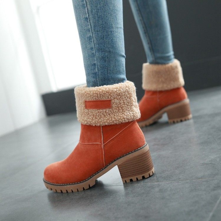 Ladies Low Heel Ankle Boots Cuffed Winter Style