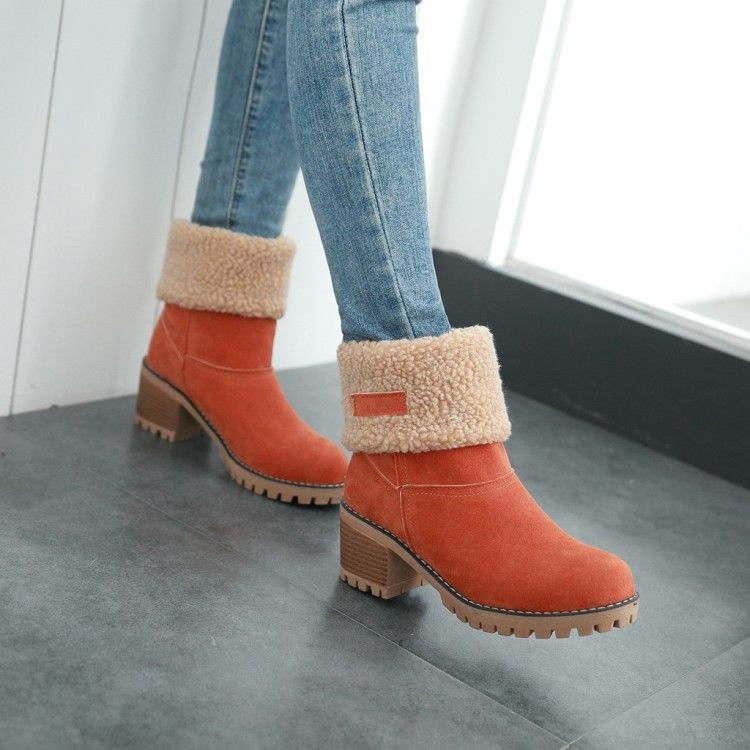 Ladies Low Heel Ankle Boots Cuffed Winter Style