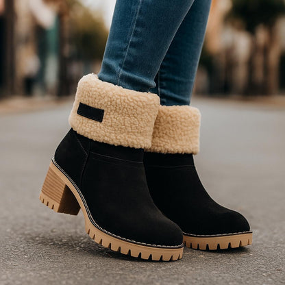 Ladies Low Heel Ankle Boots Cuffed Winter Style