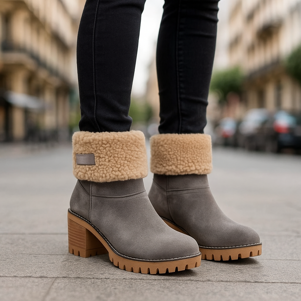 Ladies Low Heel Ankle Boots Cuffed Winter Style