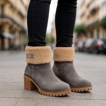 Ladies Low Heel Ankle Boots Cuffed Winter Style