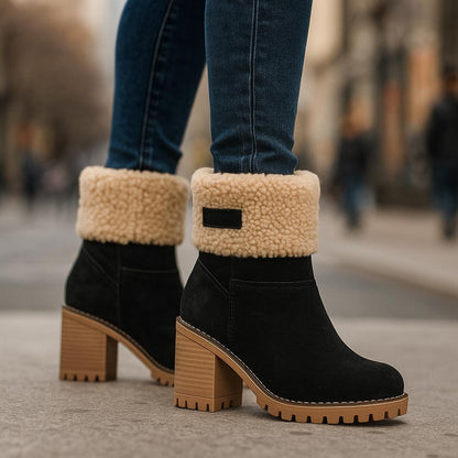 Ladies Low Heel Ankle Boots Cuffed Winter Style