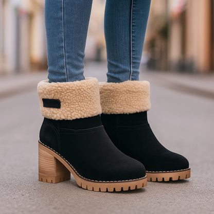 Ladies Low Heel Ankle Boots Cuffed Winter Style