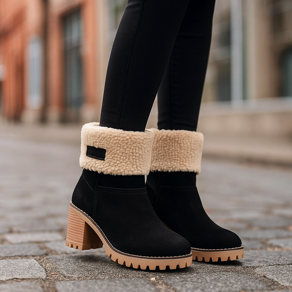 Ladies Low Heel Ankle Boots Cuffed Winter Style