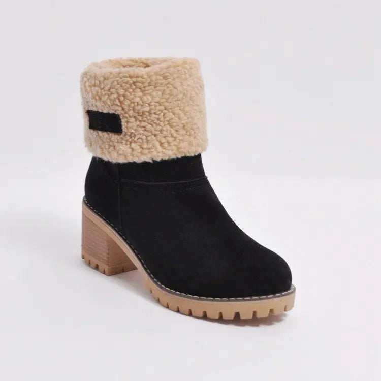 Ladies Low Heel Ankle Boots Cuffed Winter Style
