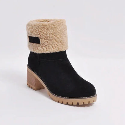 Ladies Low Heel Ankle Boots Cuffed Winter Style